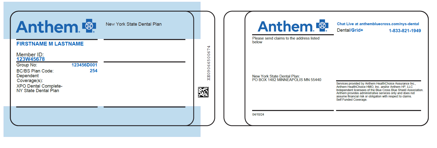 Anthem ID Card for NYS Enrollees